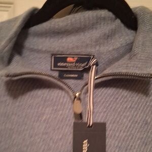 Vineyard Vines Men's Light Blue Zip-Up Cashmere  Sweater L